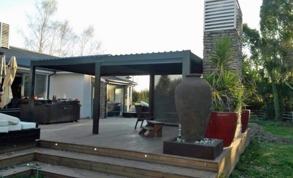 Freestanding Bask Louvre roof 2 bay for a large outdoor deck area in Canterbury NZ