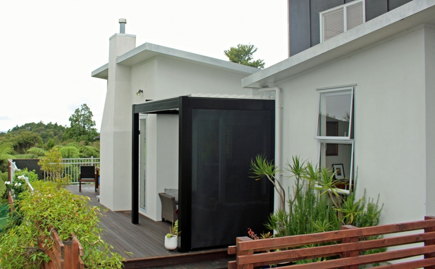 Bask louvre roof custom made to fit this outdoor area outside the kitchen door